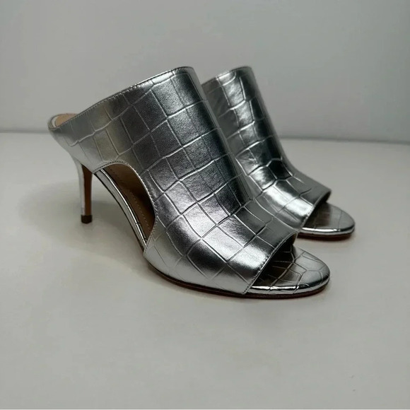 Pour La Victoire Silver Crocodile Slip-On Open Toe Heels Size 6 - Picture 6 of 12